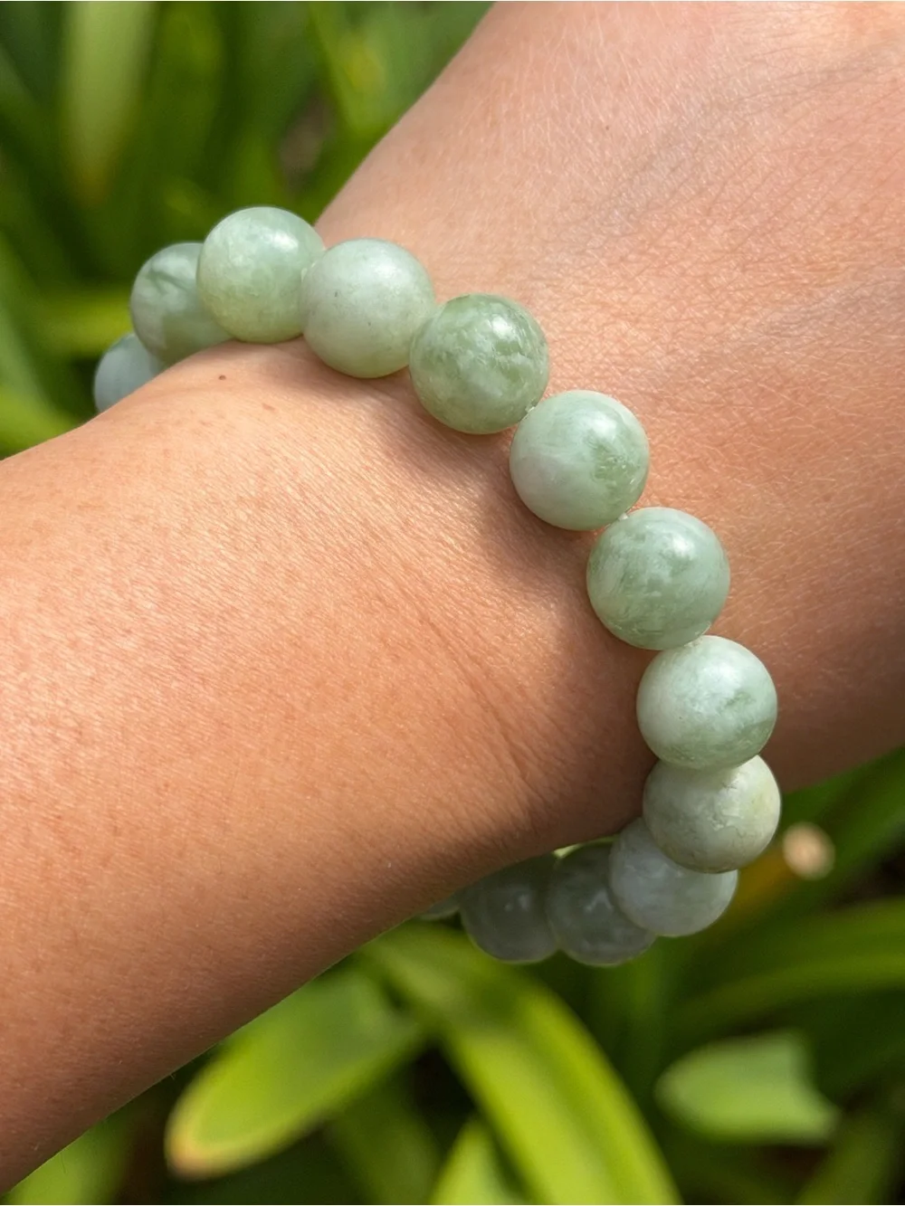 12mm Stretchable Green White Xiuyu Jade Bracelet 2250
